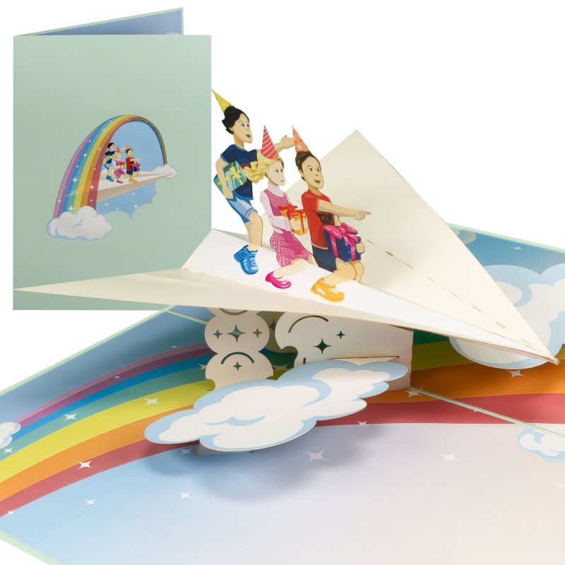 Children On Paper Airplanes Pop Up Card