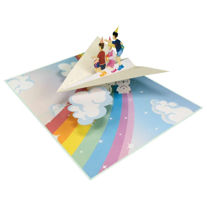 Children On Paper Airplanes Pop Up Card