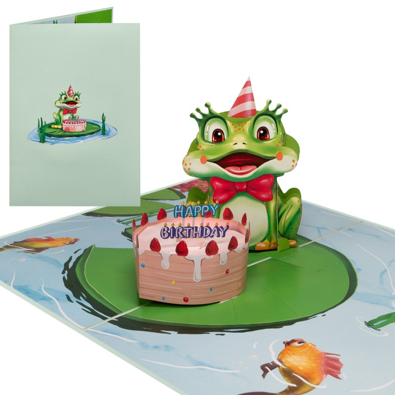 Frog and Birthday Cake Pop Up Card