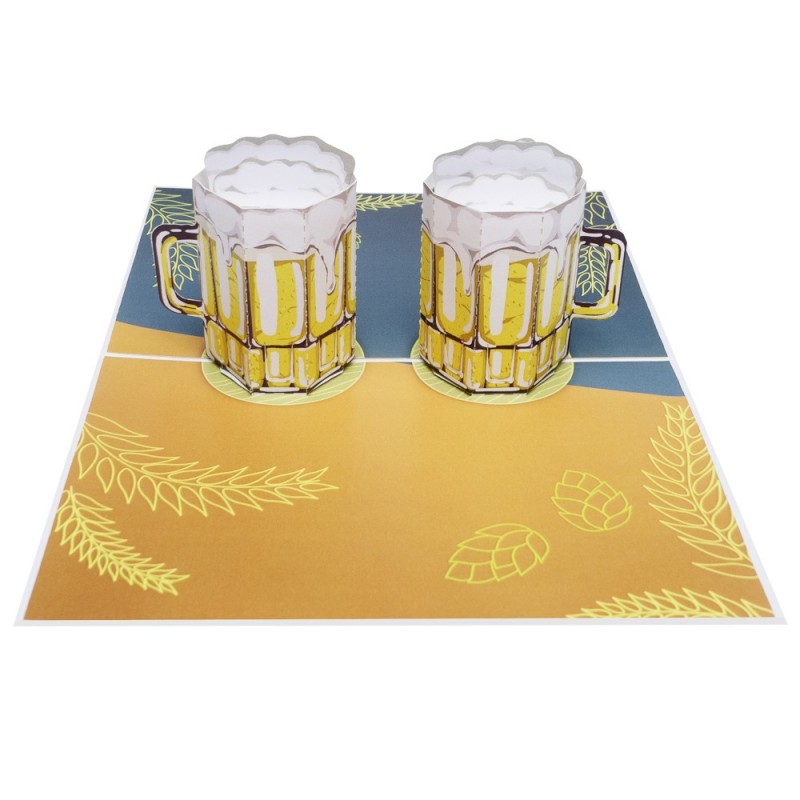 two glasses of beer pop up card overview 2