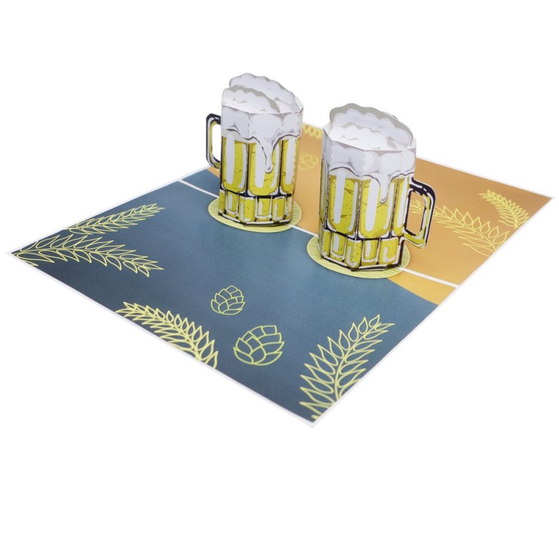 two glasses of beer pop up card overview 3