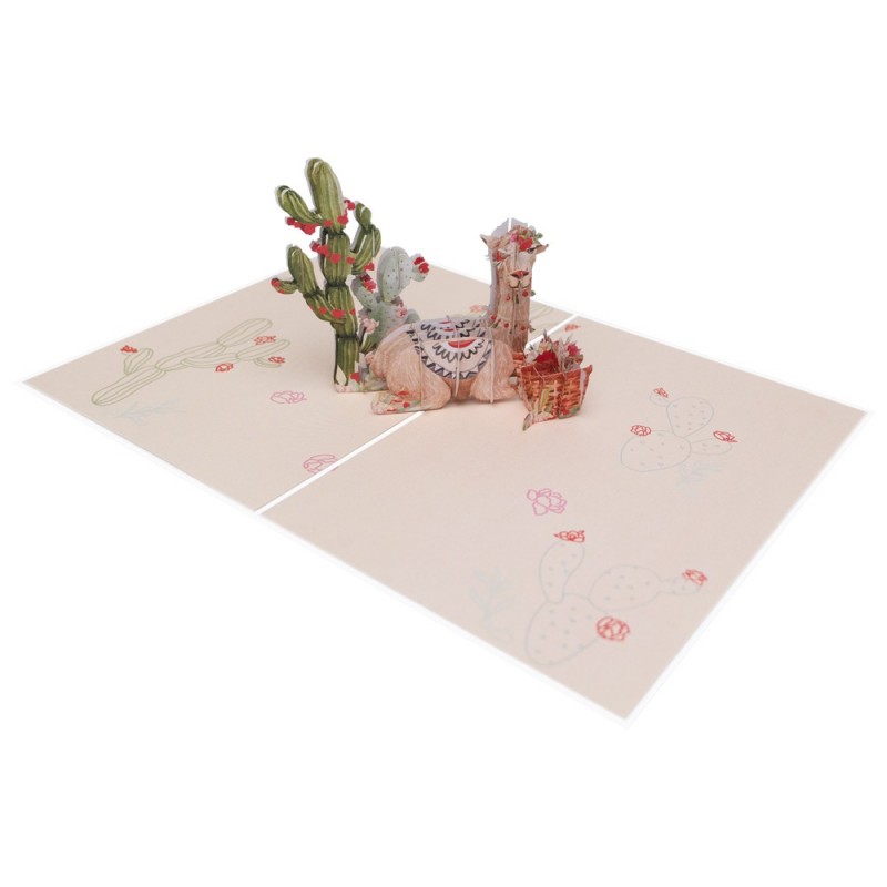 Llama and cactus pop up card overview