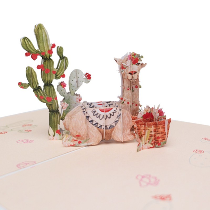 Llama and cactus pop up card detail
