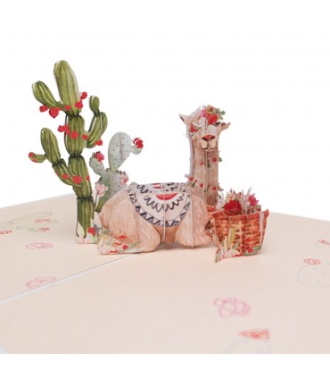 Llama and cactus pop up card detail