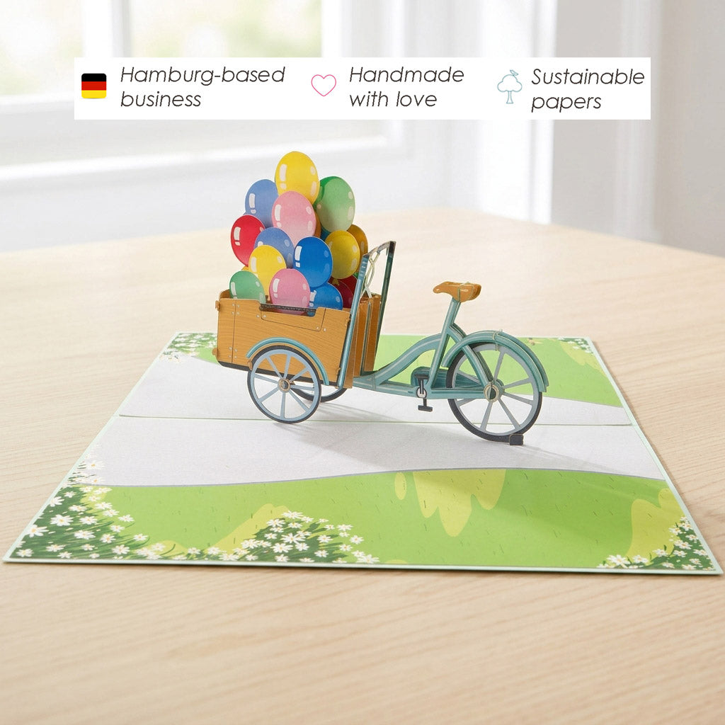 198 - Pop-Up Karte Ballons Lastenrad – Voller Glück & Laune