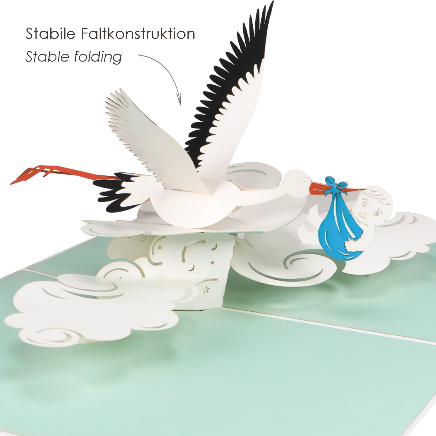 Baby Mädchen mit Storch  Pop-up-Karte