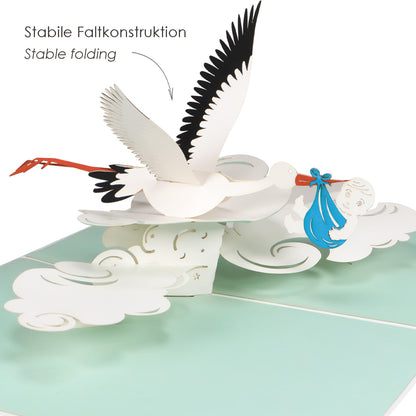 Baby Mädchen mit Storch  Pop-up-Karte