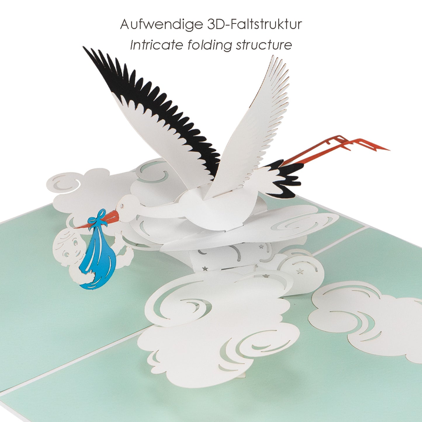 Baby Mädchen mit Storch  Pop-up-Karte
