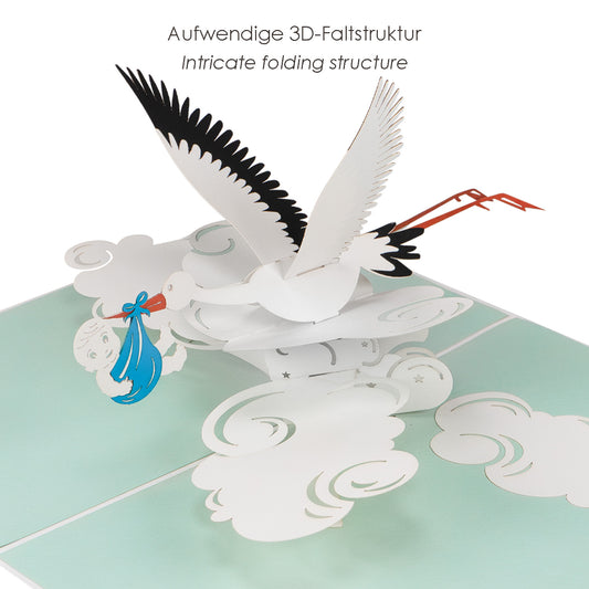 Baby Mädchen mit Storch  Pop-up-Karte