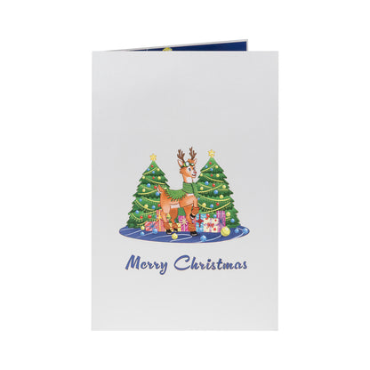 Rentier und zwei Weihnachtsbäume Pop Up Karte