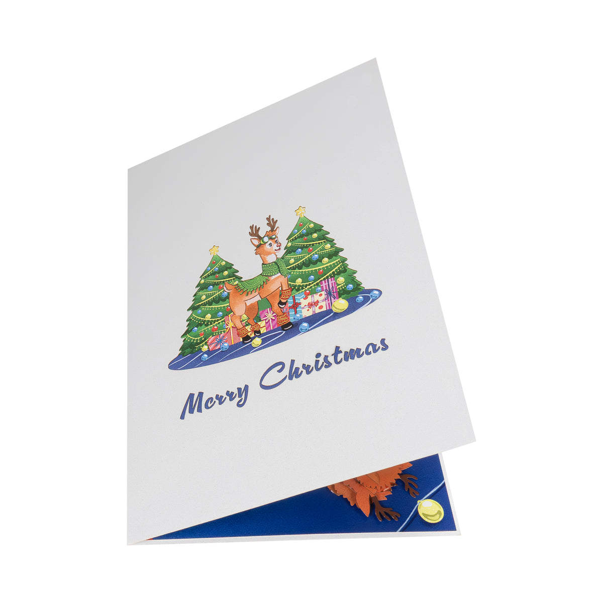 Rentier und zwei Weihnachtsbäume Pop Up Karte