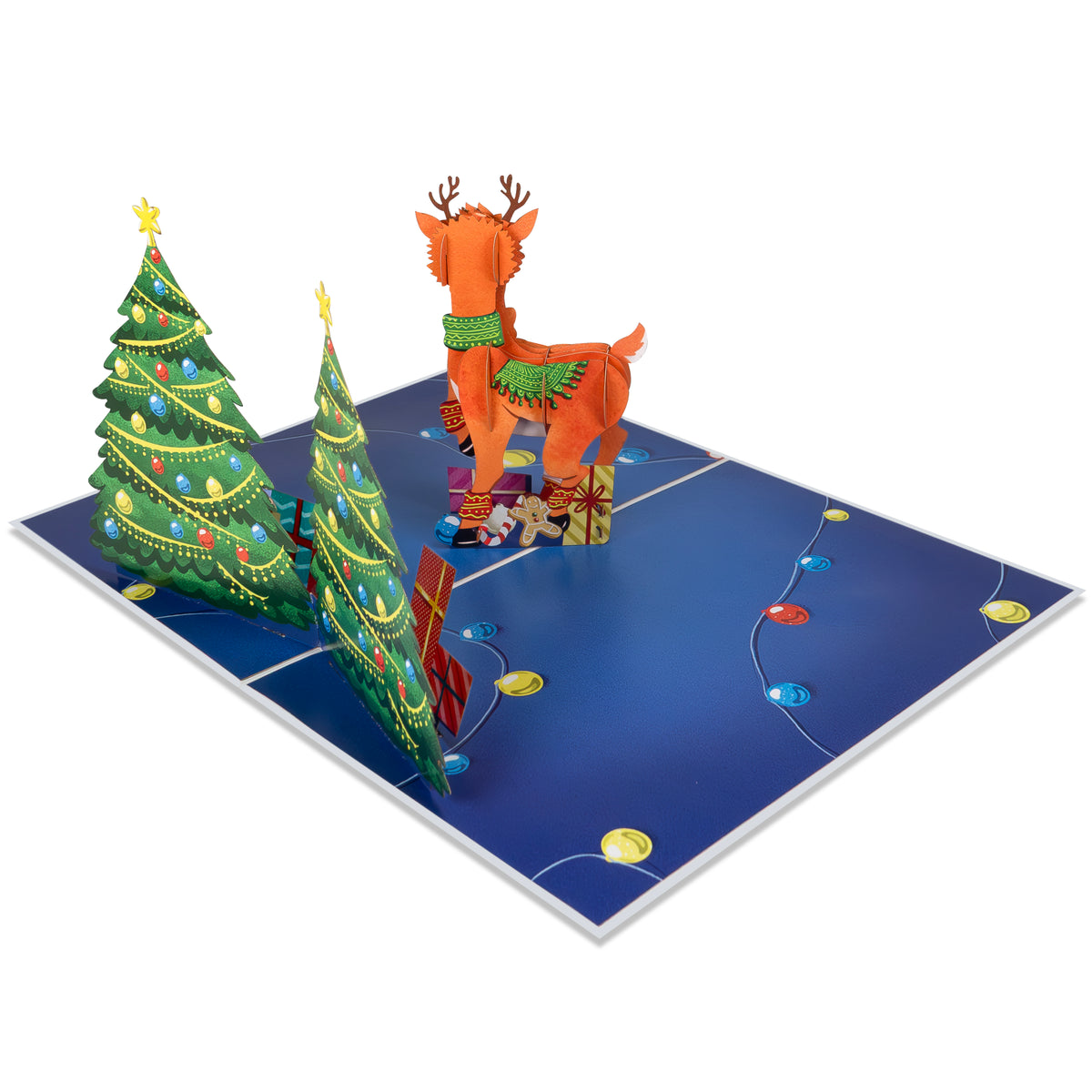 Rentier und zwei Weihnachtsbäume Pop Up Karte