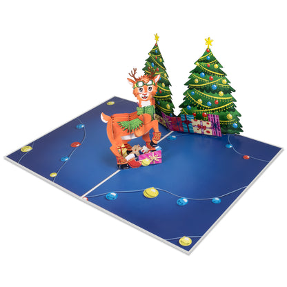 Rentier und zwei Weihnachtsbäume Pop Up Karte