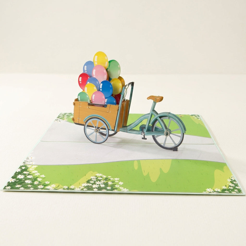 198 - Pop-Up Karte Ballons Lastenrad – Voller Glück & Laune