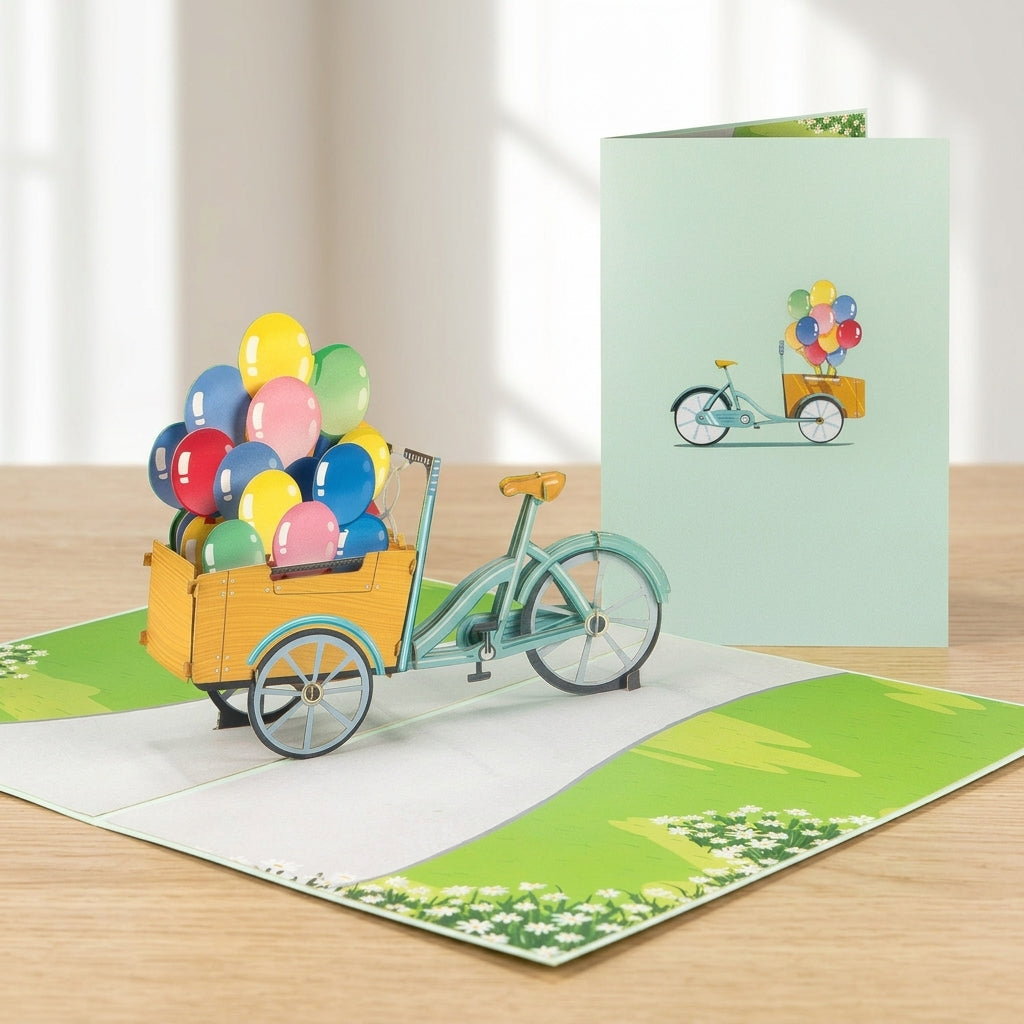 198 - Pop-Up Karte Ballons Lastenrad – Voller Glück & Laune