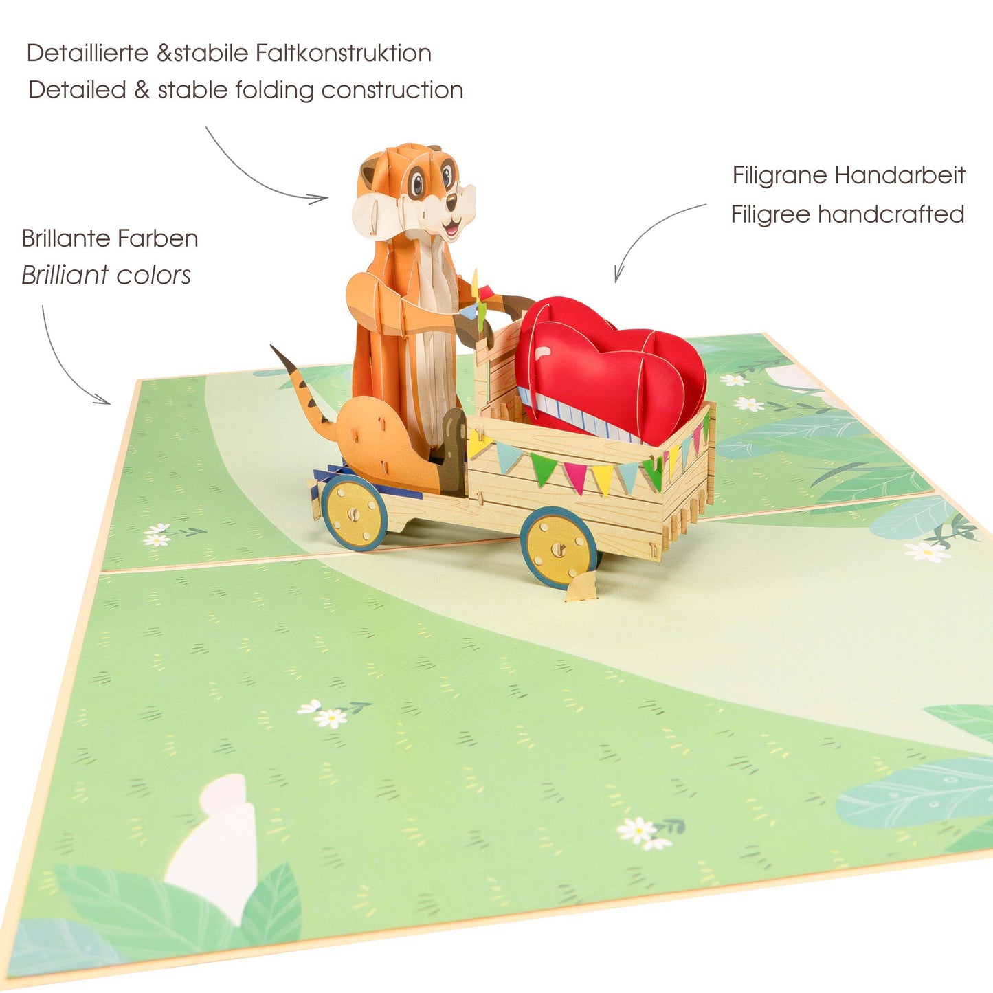 Erdmännchen und Herzen Pop-Up Karte
