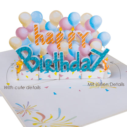Happy Birthday & Luftballon Pop-Up Karte