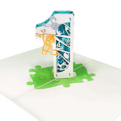 Die 3D Nummer 1 Pop-Up Karte (blau)