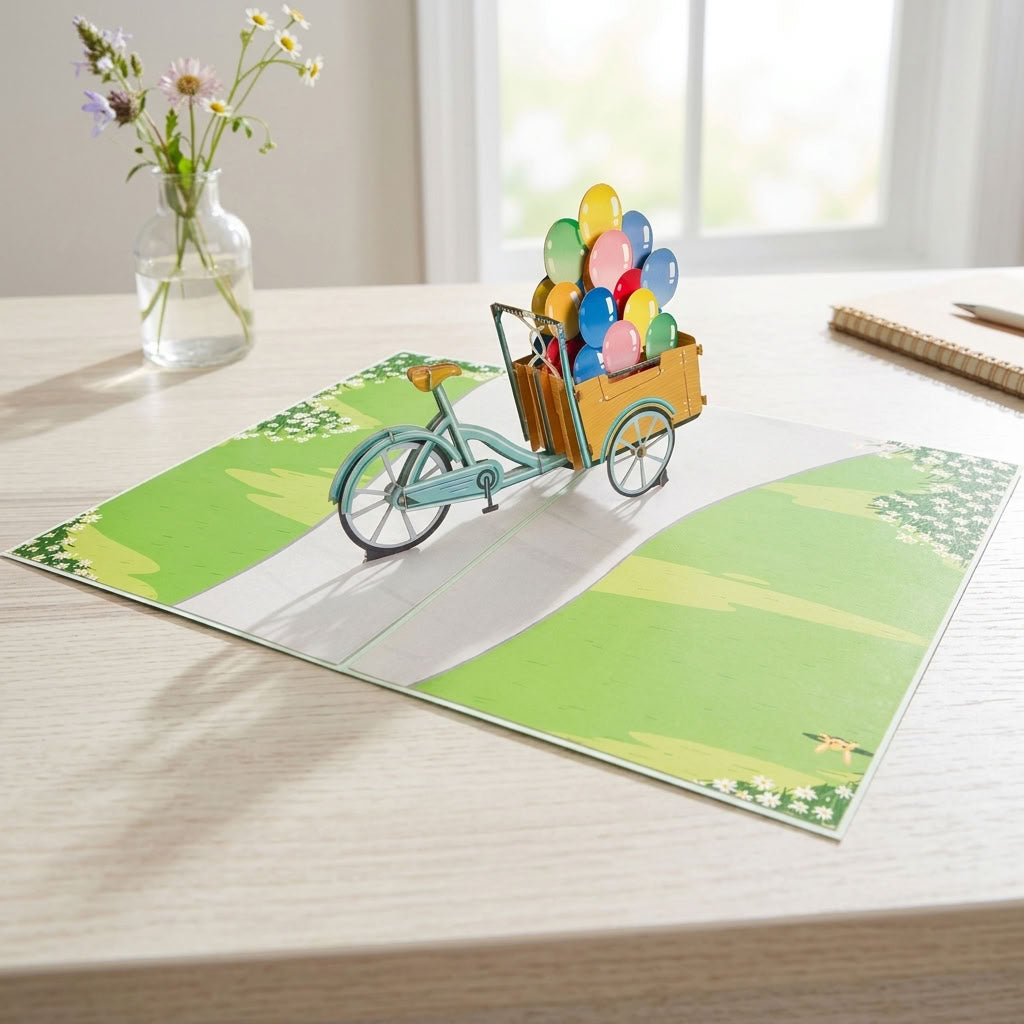 198 - Pop-Up Karte Ballons Lastenrad – Voller Glück & Laune
