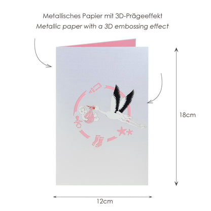 Baby Junge mit Storch – Pop-up-Karte