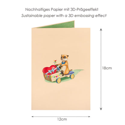 Erdmännchen und Herzen Pop-Up Karte