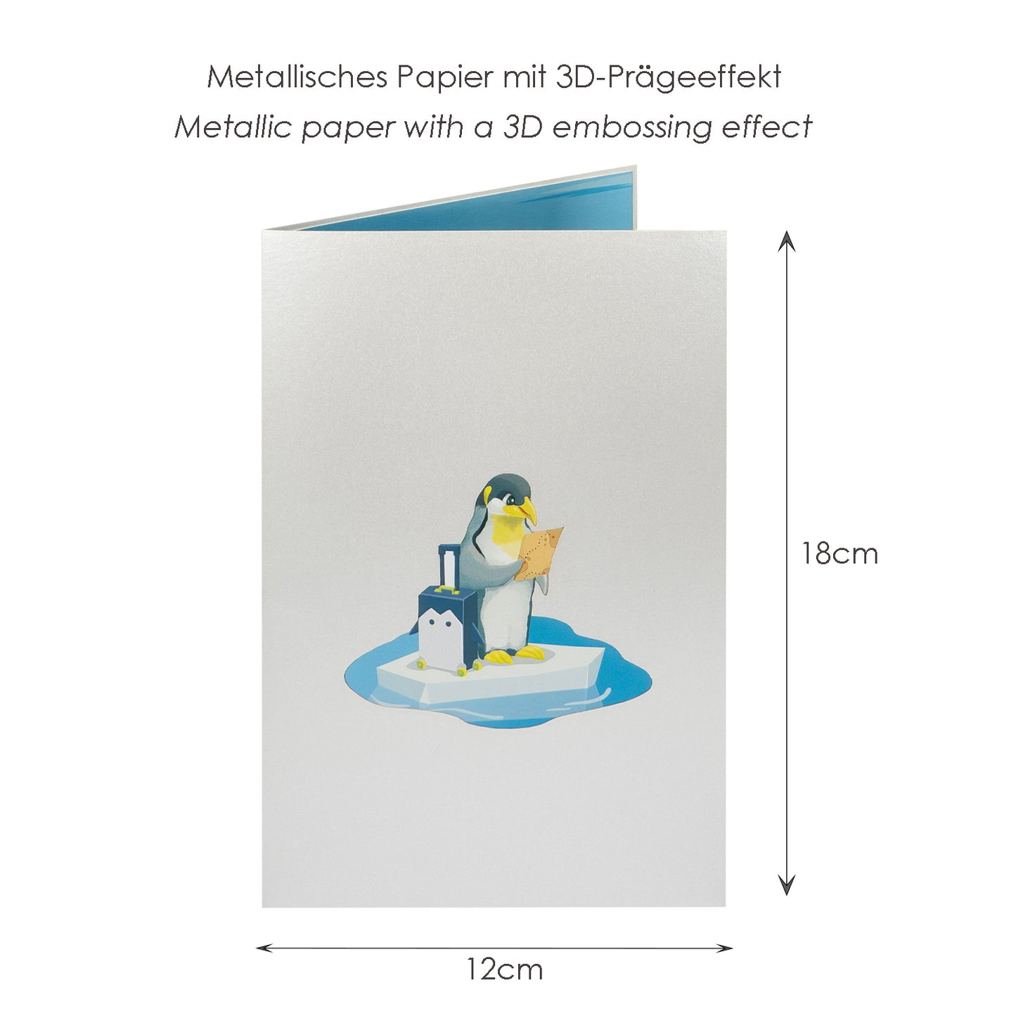 Pinguin & Koffer Pop-Up Karte