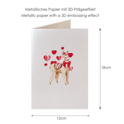 Llama und Herzen Pop-Up Karte