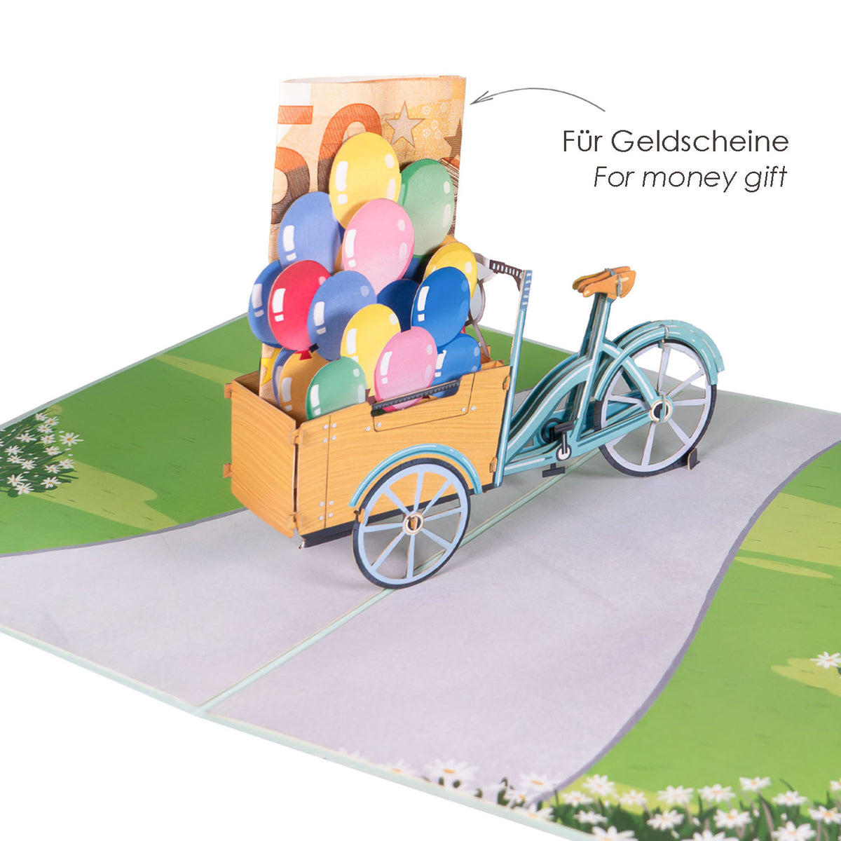 198 - Pop-Up Karte Ballons Lastenrad – Voller Glück & Laune