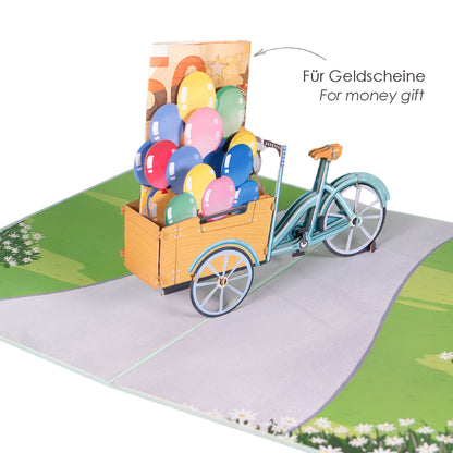198 - Pop-Up Karte Ballons Lastenrad – Voller Glück & Laune