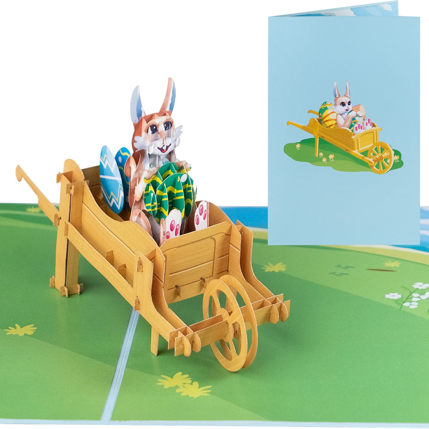 Osterhase in Schubkarre Pop-Up Karte