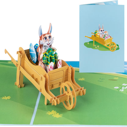 Osterhase in Schubkarre Pop-Up Karte