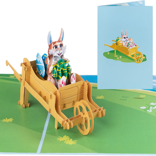 Osterhase in Schubkarre Pop-Up Karte
