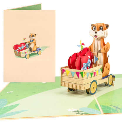 Erdmännchen und Herzen Pop-Up Karte