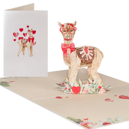 Llama und Herzen Pop-Up Karte