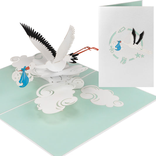 Baby Mädchen mit Storch  Pop-up-Karte