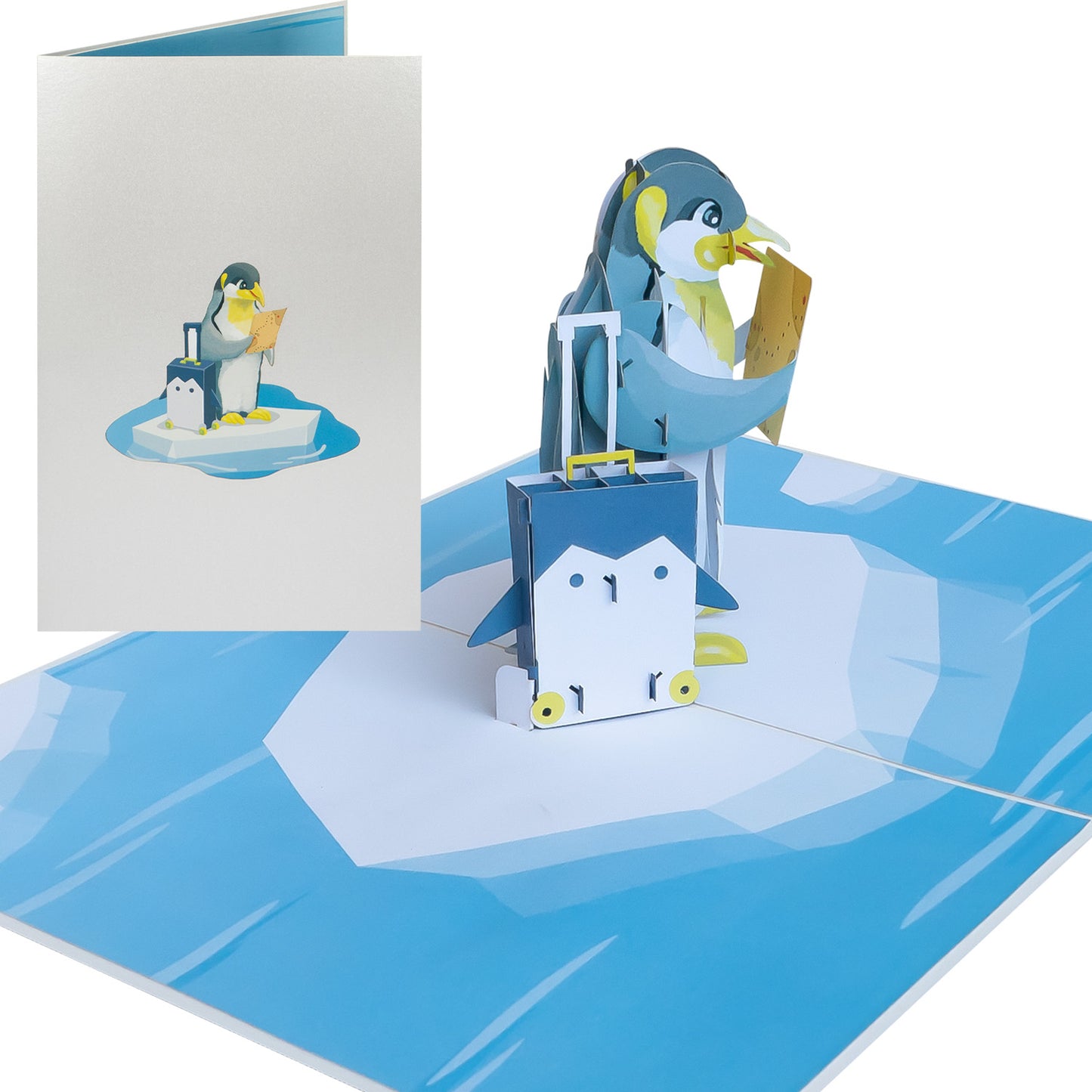 Pinguin & Koffer Pop-Up Karte