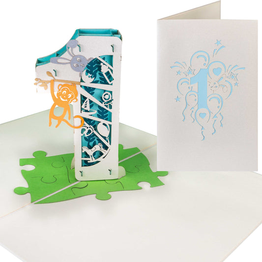 Die 3D Nummer 1 Pop-Up Karte (blau)