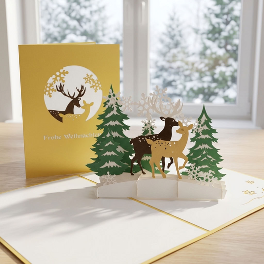 N004 - Weihnachtskarten mit Hirschen & Tannenbäumen