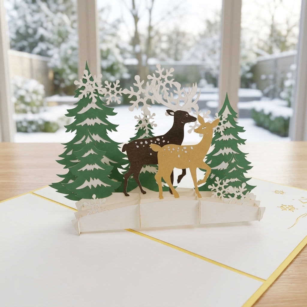 N004 - Weihnachtskarten mit Hirschen & Tannenbäumen
